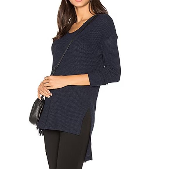 LNA ‘Eva’ High-Low Waffle Knit Hooded Sweater in ‘Midnight’ Blue Size XS - Picture 2 of 13